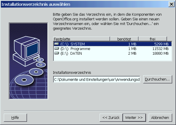 Dialog Installationsverzeichnis ausw&auml;hlen